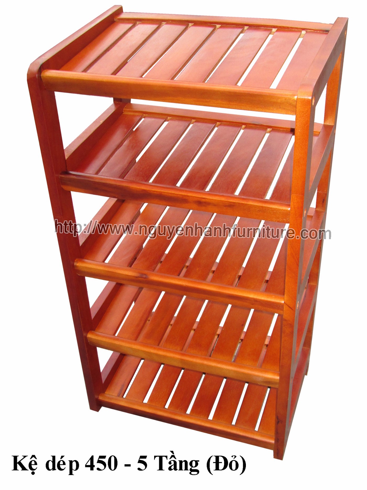 Name product: Shoeshelf 5 Floors 45 with sparse blades (Red) - Dimensions: 45 x 30 x 82 (H) - Description: Wood natural rubber